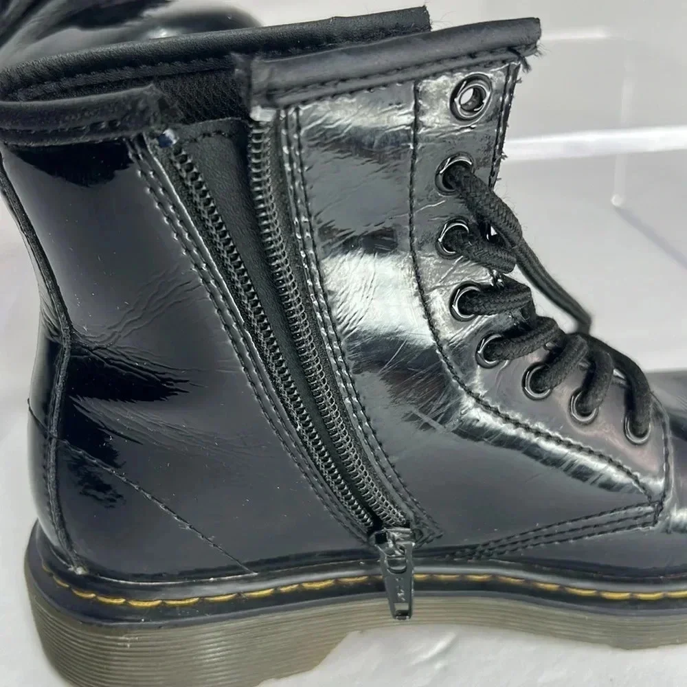 Dr. Martens 1460J Black 8-Eye Patent Leather Lace-Up/Zip-Up Combat Boots Size 2